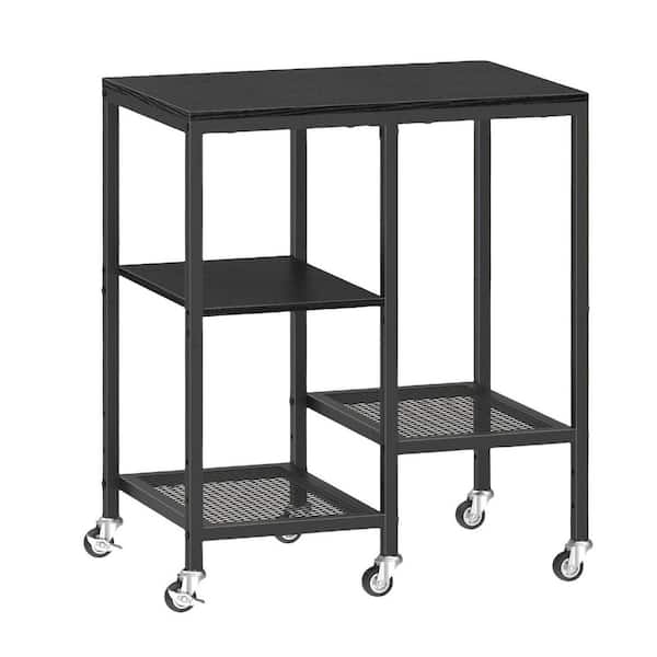 Numhew 4-Tier Black Rolling Kitchen Microwave Cart, Microwave Stand with Wheels, Utility Side Table for Kitchen