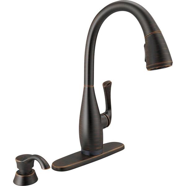 Delta Dominic Single-Handle Pull-Down Sprayer Kitchen Faucet with Touch2O Technology & Soap Dispenser in Venetian Bronze