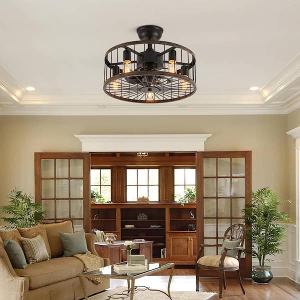 19 68 In Bronze Indoor Drum Ceiling Fan With Light Remote Farmhouse Cage Style For Small Room
