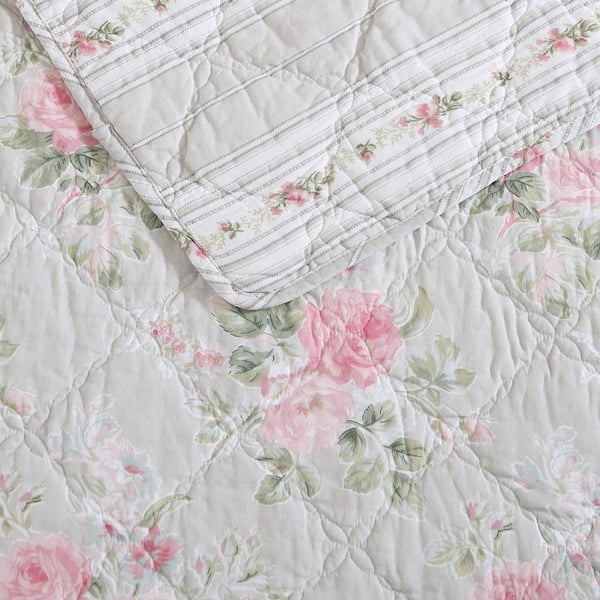 Laura Ashley Melany 3-Piece Pink Cotton King Quilt Set