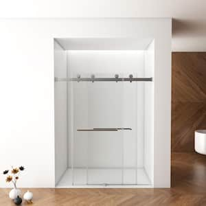 56 in. W - 60 in. W x 70 in. H Sliding Frameless Shower Door in Brushed Nickel Finish with 5/16 in. (8 mm) Clear Glass