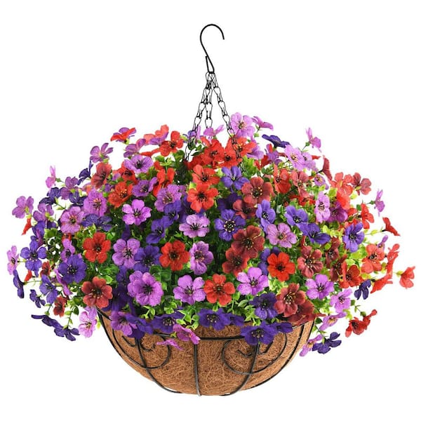 Unbranded 19 in. Light/Deep Purple, Red, brown Outdoor Artificial Daisy Flowers Hanging Baskets