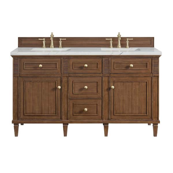 James Martin Vanities Lorelai 60.0 in. W x 23.5 in. D x 34.06 in. H Double Bathroom Vanity in Mid-Century Walnut & Ethereal Noctis Quartz Top