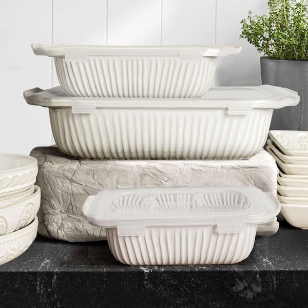 3-Piece White Casserole Set with Lids, Ceramic Baking Dish, Large Lasagna Pan With Handles (5.1 qt./2.3 qt./1.1 qt.)