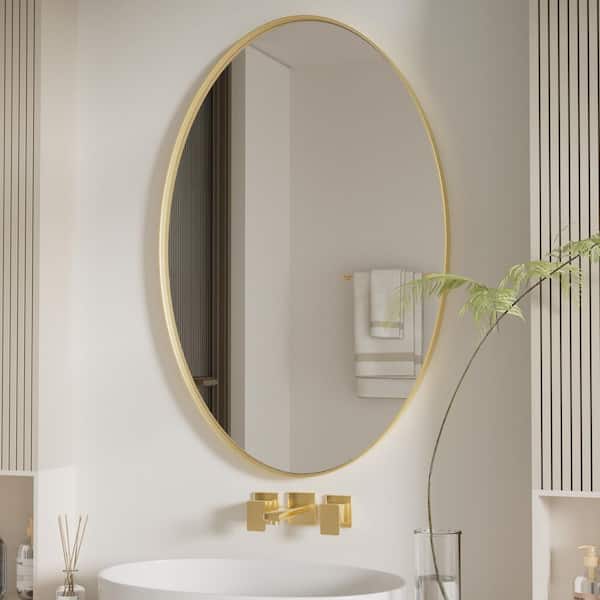 24 in. W x 36 in. H Large Oval Stainless Steel Mirror Bathroom Mirror Vanity Mirror Decorative Mirror in Brushed Gold