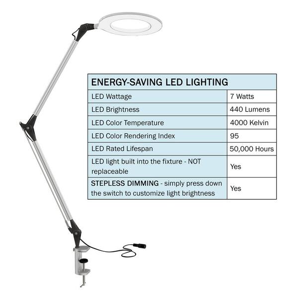 Lightview Pro 33 in. White Plug-in Adjustable Swing Arm Integrated 2.25X  Magnifying Dimmable LED Desk Clamp Lamp XL