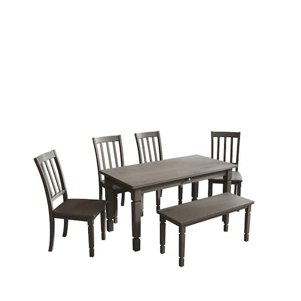 wetiny 6-Piece Rectangular Gray Wood Top Bar Table Set Dining Room Set 6