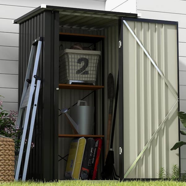 3 ft. W x 3 ft. D Galvanized Steel Outdoor Storage Metal Shed with Sloping Roof and Lockable Door, Black(9.2 sq. ft. )