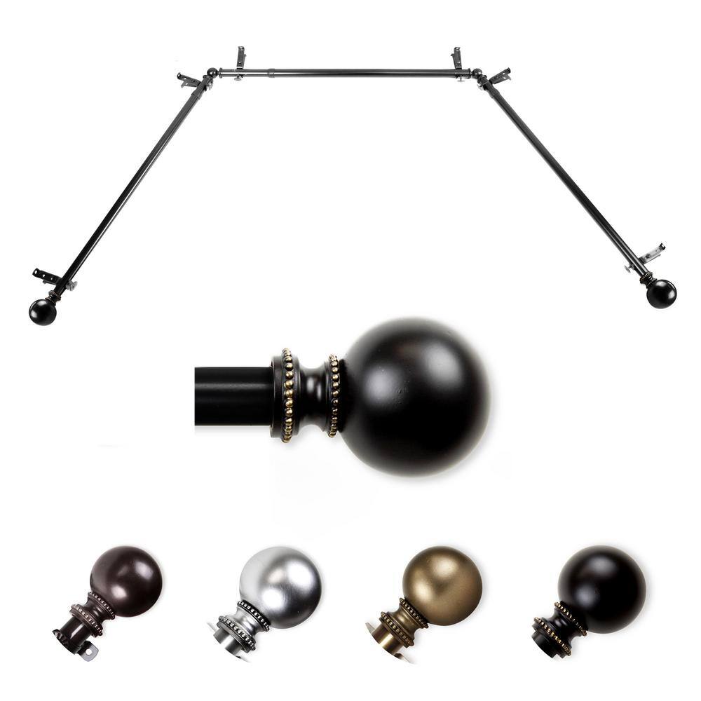 "13/16"" Dia Adjustable 20""-36"", 38""-72"" Bay Window Curtain Rod with Stevie Finials in Black" price history on PriceWatchPro