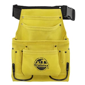 10-Pocket Suede Leather Nail and Tool Pouch with Belt in Yellow