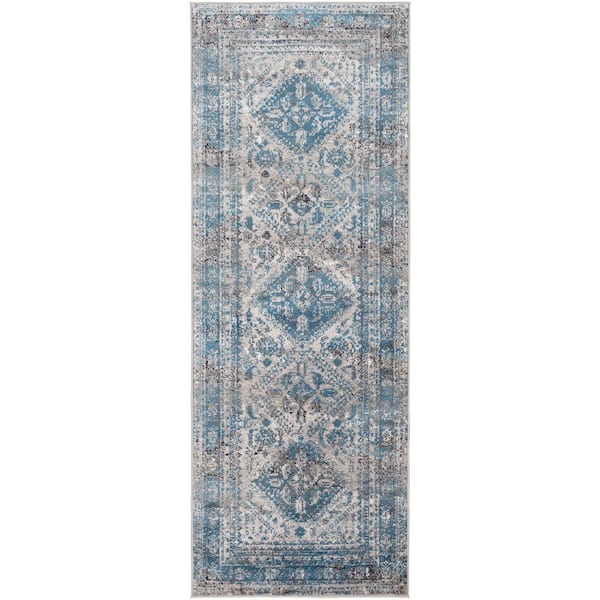 Havana Grey/Teal 2 ft. 7 in. x 7 ft. 3 in. Runner Rug