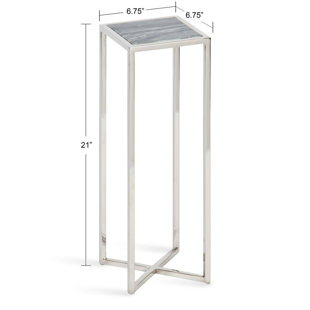 Jaspur Gray Marble and Silver Metal Square Drink Table