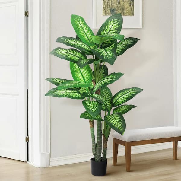 5 ft. Real Touch Green Variegated Artificial Dieffenbachia Tree in Black Pot