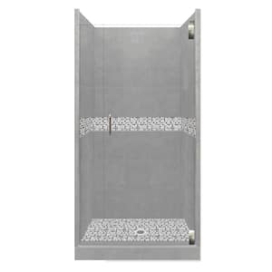 Del Mar Grand Hinged 36 in. x 36 in. x 80 in. Center Drain Alcove Shower Kit in Wet Cement and Satin Nickel Hardware