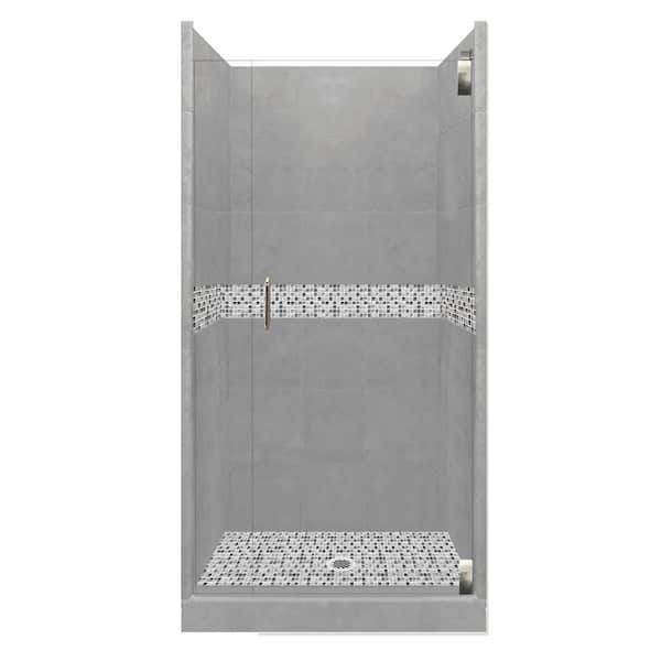 American Bath Factory Del Mar Grand Hinged 36 in. x 36 in. x 80 in. Center Drain Alcove Shower Kit in Wet Cement and Satin Nickel Hardware