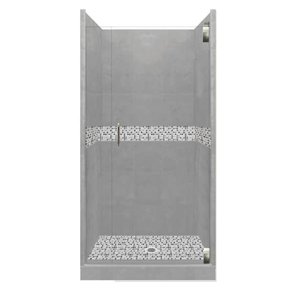 American Bath Factory Del Mar Grand Hinged 42 in. x 42 in. x 80 in. Center Drain Alcove Shower Kit in Wet Cement and Satin Nickel Hardware