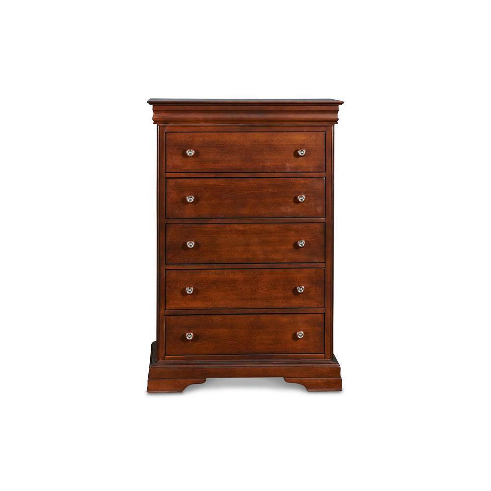Bordeaux Cherry 5-Drawer Lift Top Chest with Mirror
