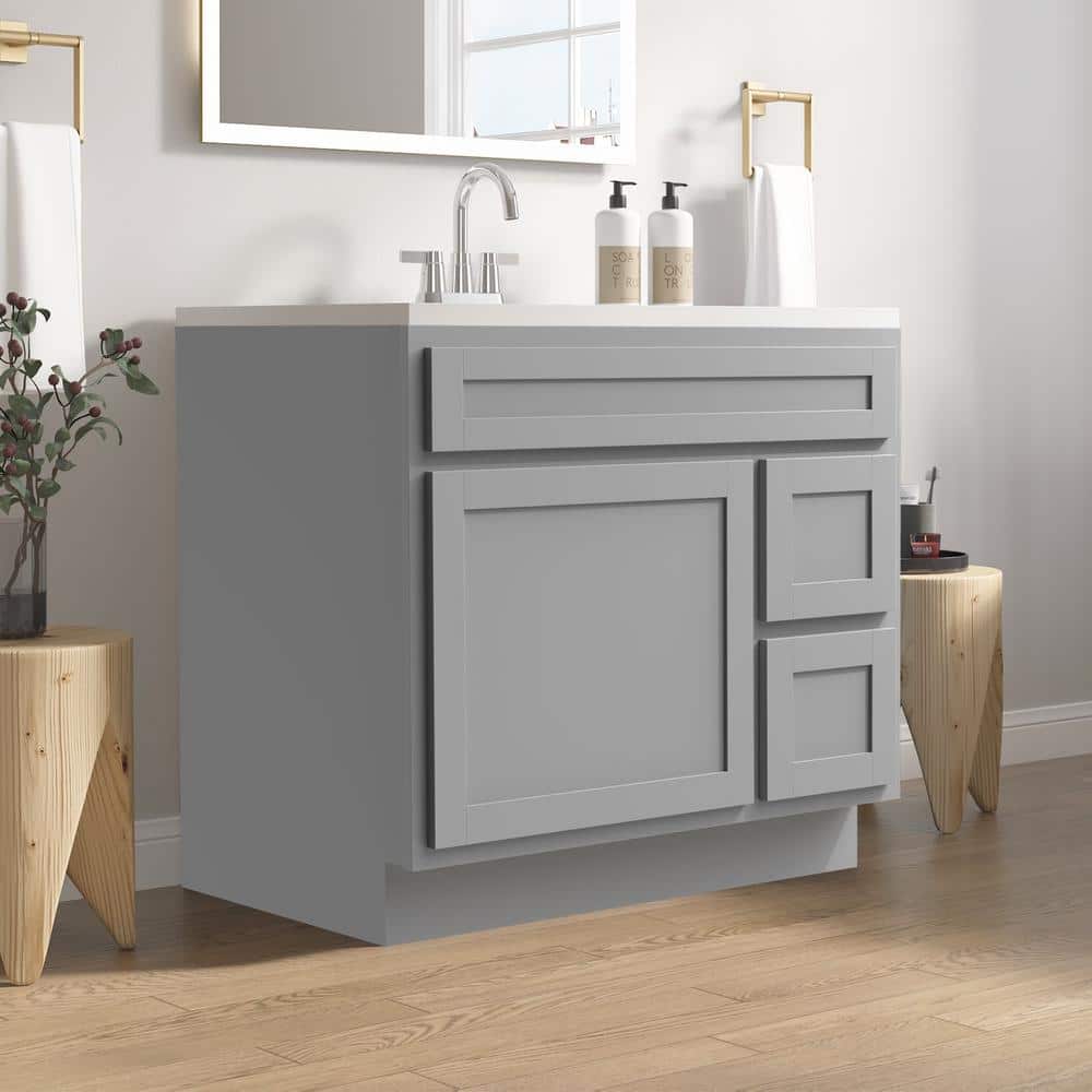 Gray Painted Freestanding Bathroom Vanity Cabinet with Shelves