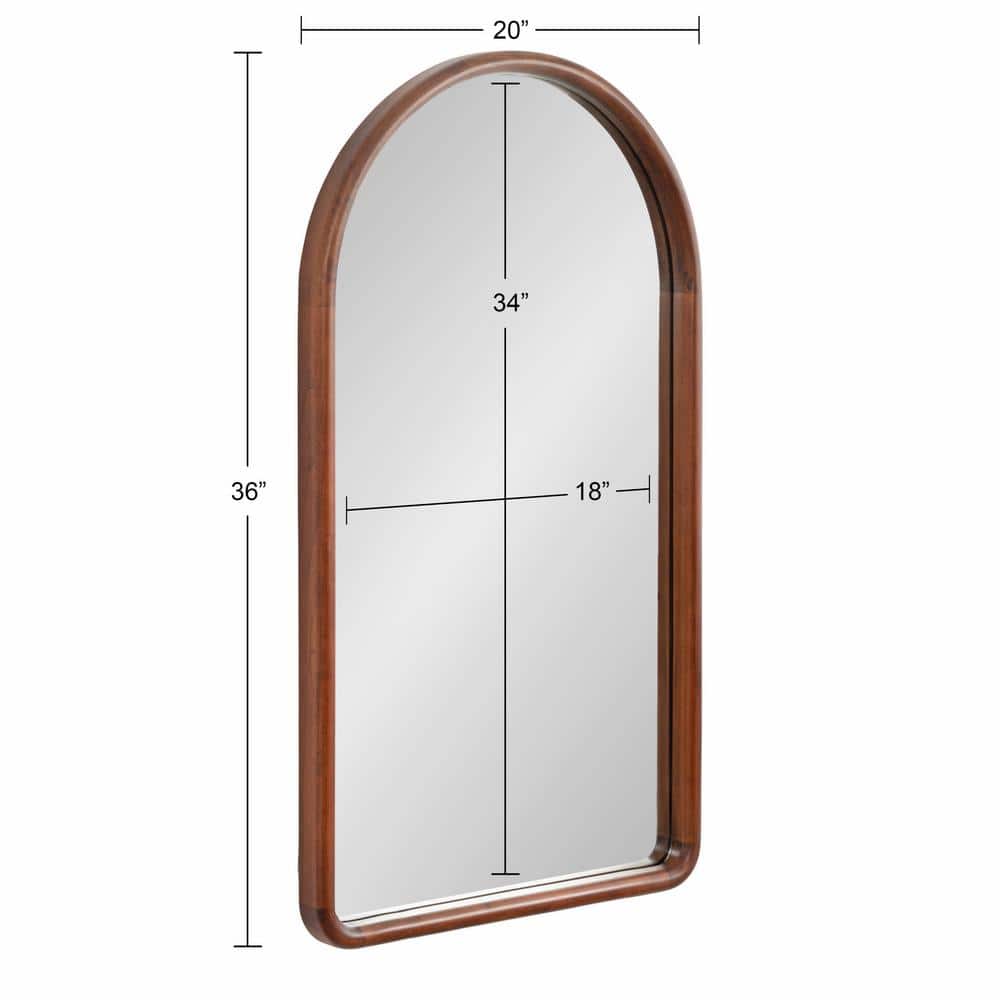 Tall Arched Walnut Wood Wall Mirror with Rounded Frame