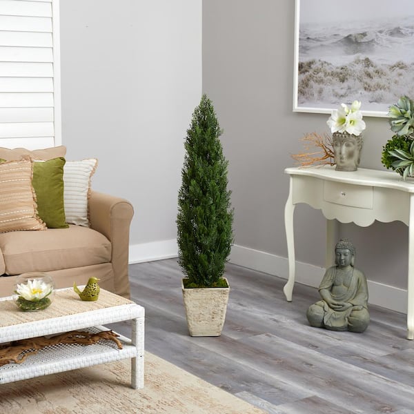 Nearly Natural 51 in. Cedar Artificial Tree in Country White