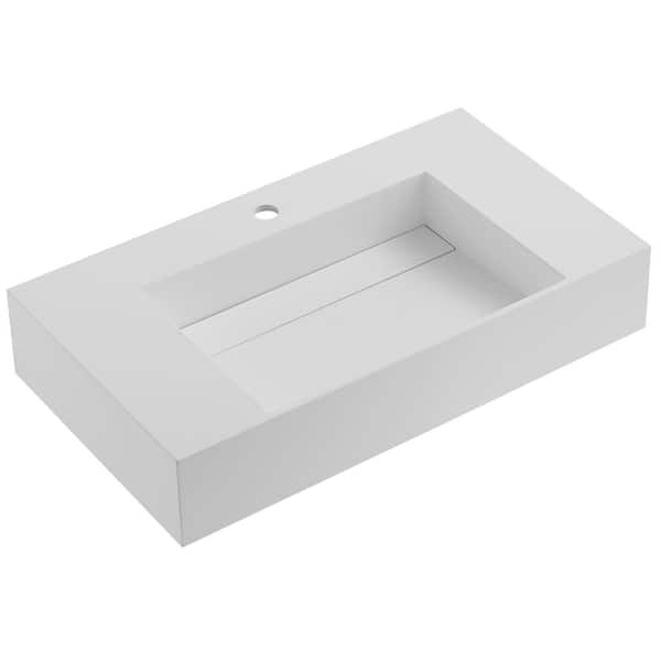 SERENE VALLEY 40 in. Wall-Mount or Countertop Bathroom with Classic Square Bowl Solid Surface in Matte White