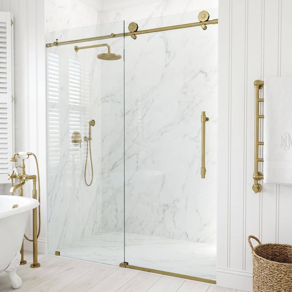 VIGO Elan Hart 56 to 60 in. W x 76 in. H Sliding Frameless Shower
