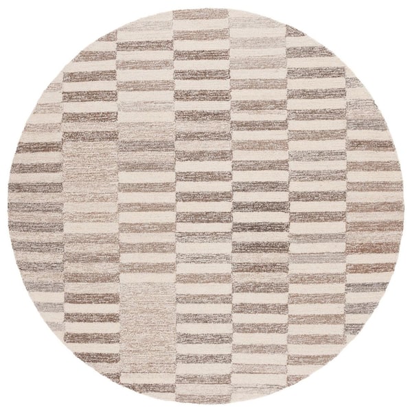 Ebony 6 ft. x 6 ft. Beige/Ivory Striped Faded Round Area Rug