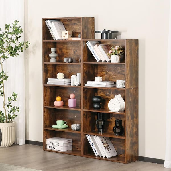 Tileon 5-Shelf Brown Freestanding MDF Open Bookcase, Pantry