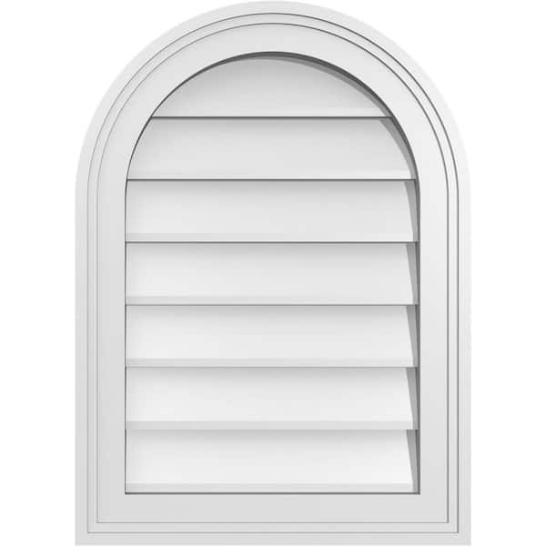 Ekena Millwork 16 in. x 22 in. Round Top White PVC Paintable Gable Louver Vent Non-Functional