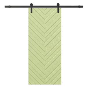 Herringbone 24 in. x 80 in. Fully Assembled Sage Green Stained MDF Modern Sliding Barn Door with Hardware Kit