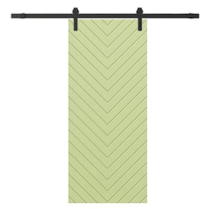 Herringbone 36 in. x 96 in. Fully Assembled Sage Green Stained MDF Modern Sliding Barn Door with Hardware Kit