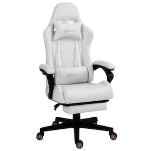 White High Back Gaming Chair Racing Computer Chair with Swivel Wheel Headrest Lumbar Support and Armrest