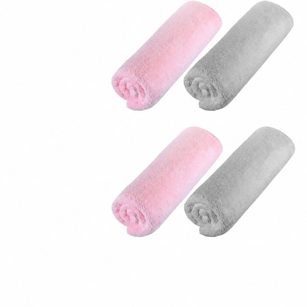 Gray and Pink Microfiber Hair Towels 4-Piece Set for Long Hair, Quick Dry, Large 20 x 40 in.
