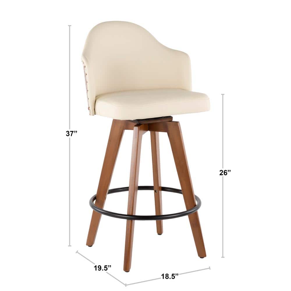 Cream Faux Leather Walnut Swivel Counter Stool