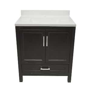 Nevado 31 in. W x 22 in. D x 36 in. H Bath Vanity in Brown with White Cultured Marble Top Single Hole