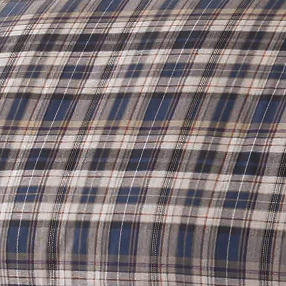 Twin Navy Plaid Cotton Flannel Duvet Cover Set