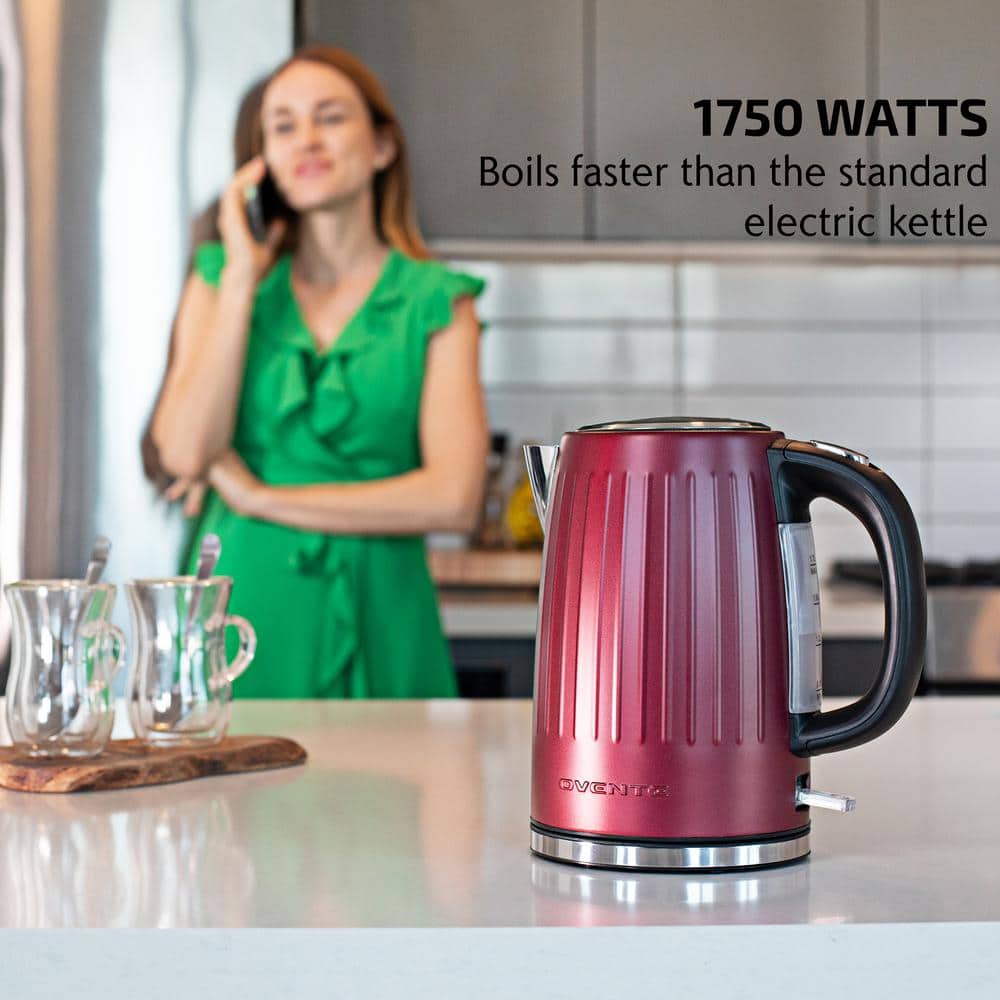 Maroon Red Stainless Steel Electric Kettle with Cool-Touch Handle