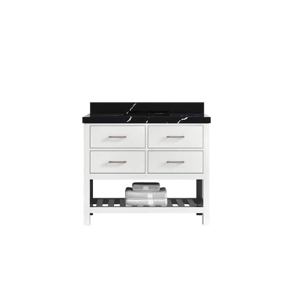 Willow Collections Parker 42 in. Single Sink Freestanding White Bath Vanity with Calacatta Black Qt. Top Unassembled