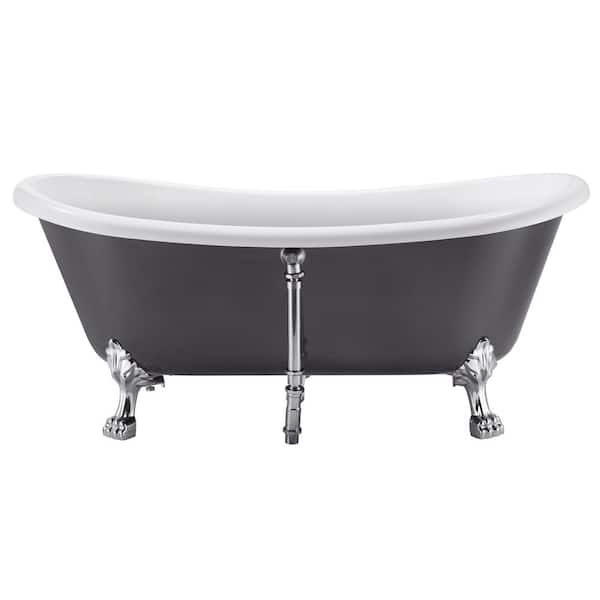 Tatayosi 67 in. Acrylic Freestanding Oval Bathtub, Double Clawfoot Soaking Tub, white inside and gray outside