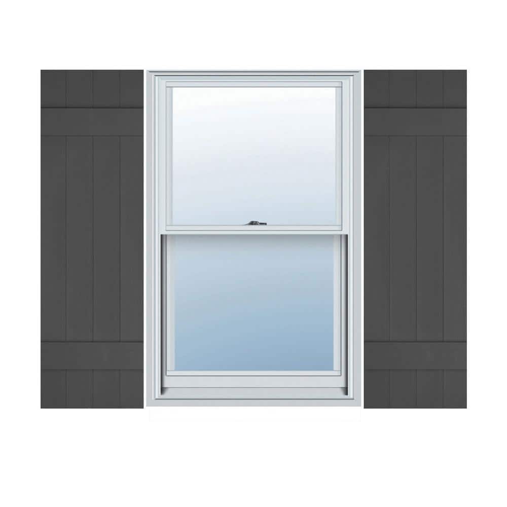 14 in. w x 47 in. h vinyl exterior joined board and batten shutters pair in tuxedo grey