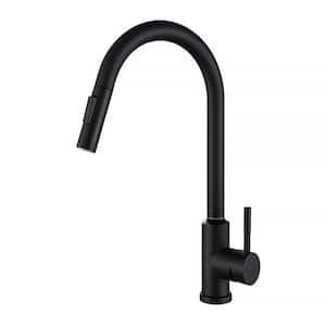 Stainless Steel Single-Handle Pull Down Sprayer Kitchen Faucet in Matte Black