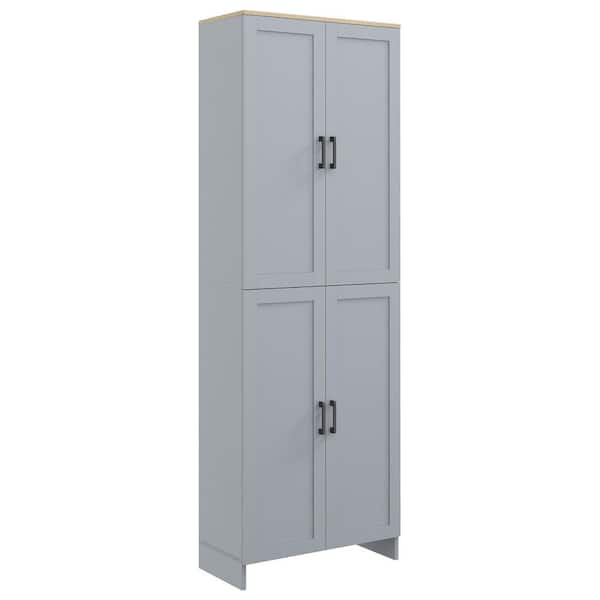 Unbranded 72 in. Wood Freestanding Kitchen Pantry Organizer with Adjustable Shelves and 4 Doors in Gray