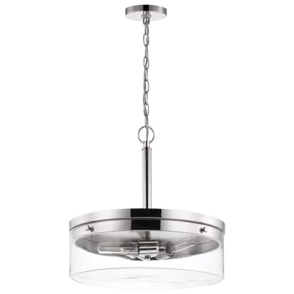Intersection 60-Watt 3-Light Polished Nickel Shaded Pendant Light with Clear Glass Shade, No Bulbs Included