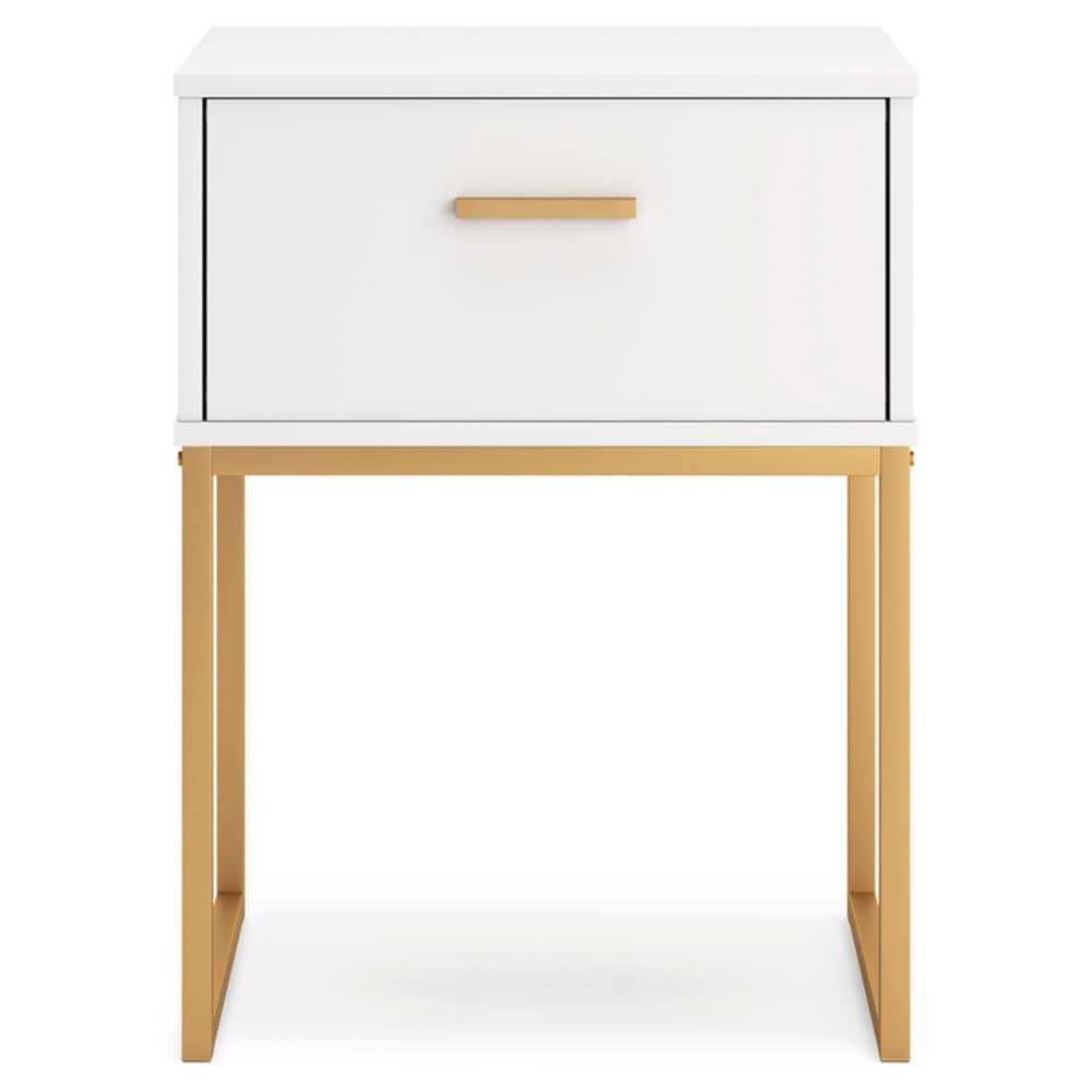 White and Gold 1-Drawer Nightstand with Metal Legs