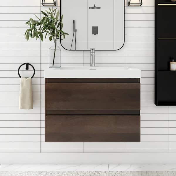 JimsMaison Angela 30 in. W x 19.5 in. D x 22.5 in. H Bathroom Vanity in Grey Oak with White Cultured Marble Top