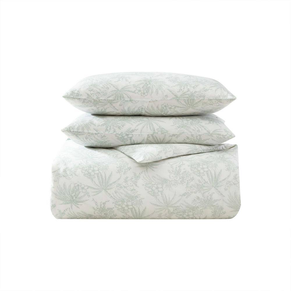 Pen and Ink Green Cotton Floral Queen Duvet Cover Set