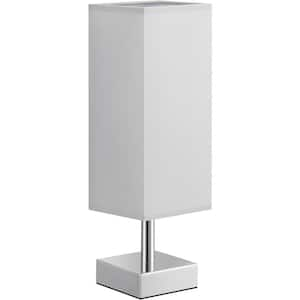 13.2 in. Silver Minimalist Small Table Lamp for Bedroom with Grey Shade