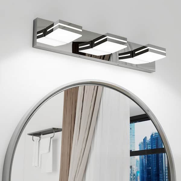 23.62 in. 3-Lights Chrome LED Vanity Light Bar Modern Wall Sconce Lamp with Acrylic Shade for Bathroom and Mirror