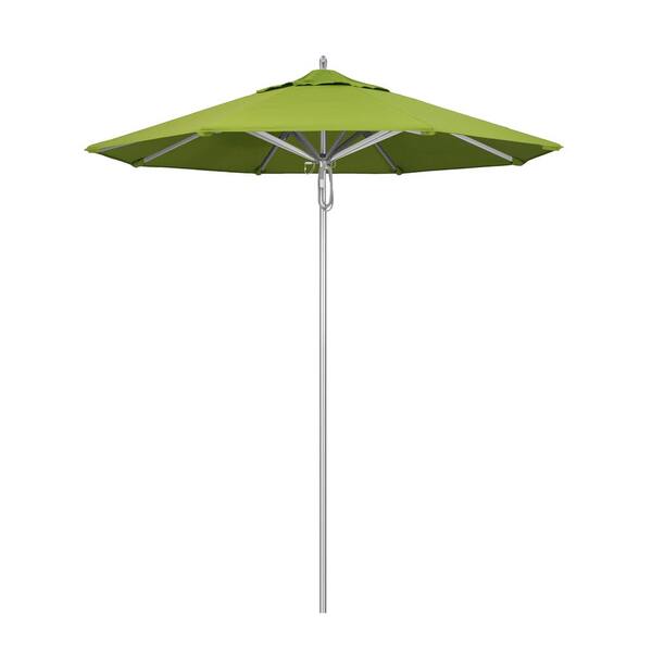 California Umbrella 7.5 ft. Silver Aluminum Commercial Market Patio Umbrella with Pulley Lift in Macaw Sunbrella