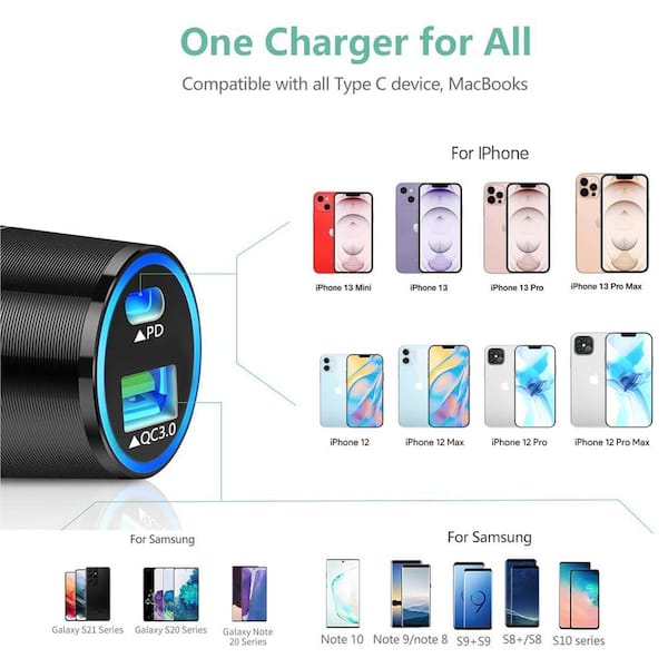 Dual Port Fast Car Charger with USB A and USB C for iPhone 13 series, 12  Series, Samsung, Huawei Xiaomi, OPPO, etc. HP4C60 - The Home Depot